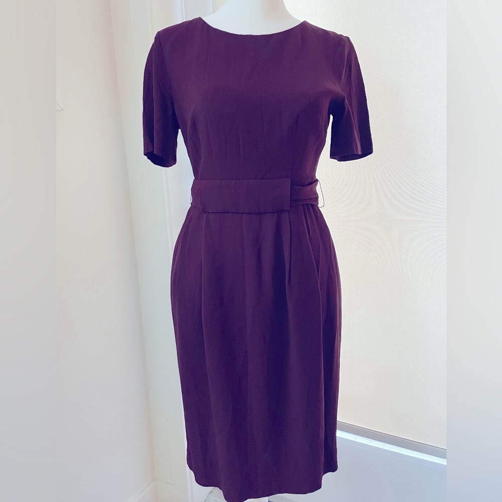 Whistles Burgundy Knee-Length Belted Dress Size 36 Kate Middleton British